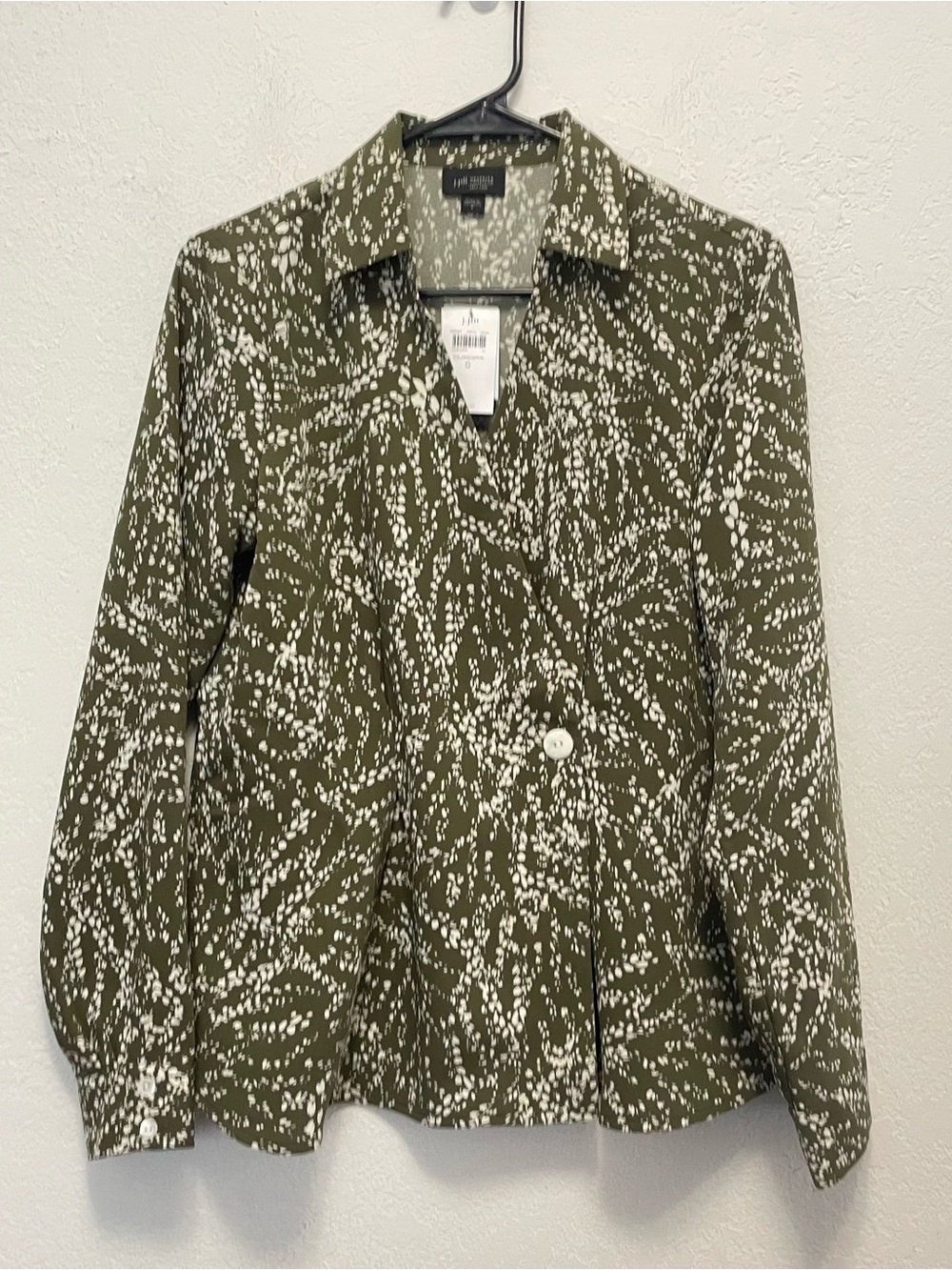 J. Jill Wearever Green White Floral Print Long Sleeve Wrap Top Women’s S NEW